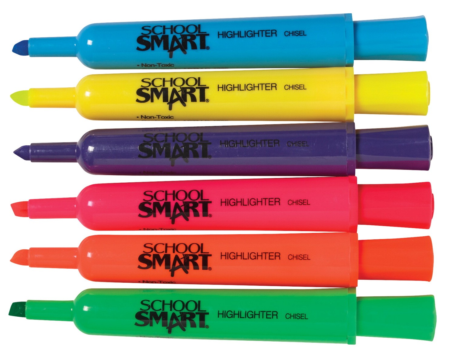School Smart Non-Toxic Tank Style Highlighter Set, Chisel Tip, Assorted Colors, Set of 6
