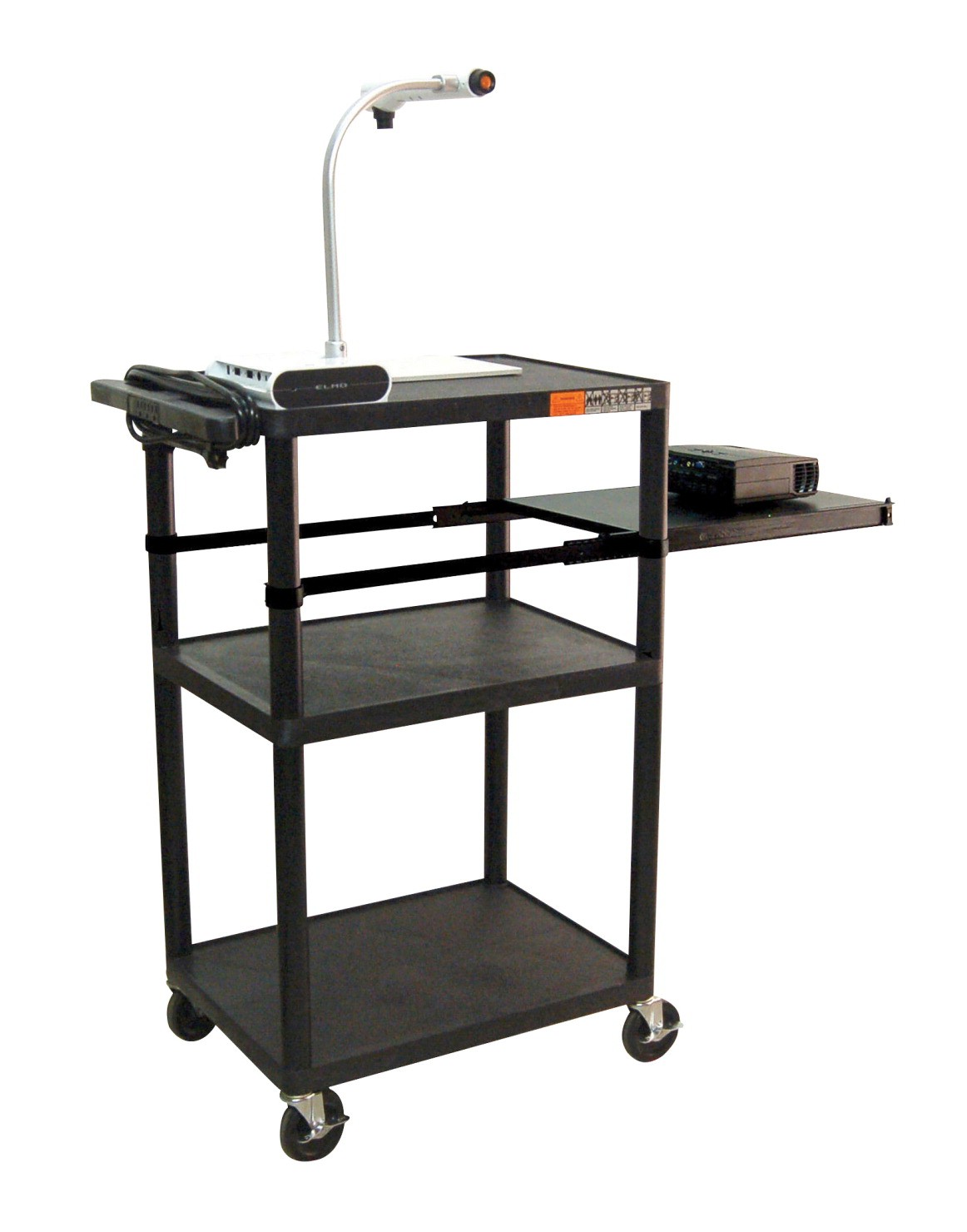 Presentation Cart with 3 Shelves,24 In. W X 18 In. D X 42 In. H, Steel Frame, Black
