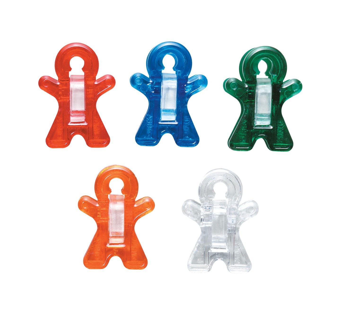 Mini Magnet Man Clips, Heavy Duty, Assorted Colors, Translucent, 1-3/8 X 1 In. - 10/Pkg
