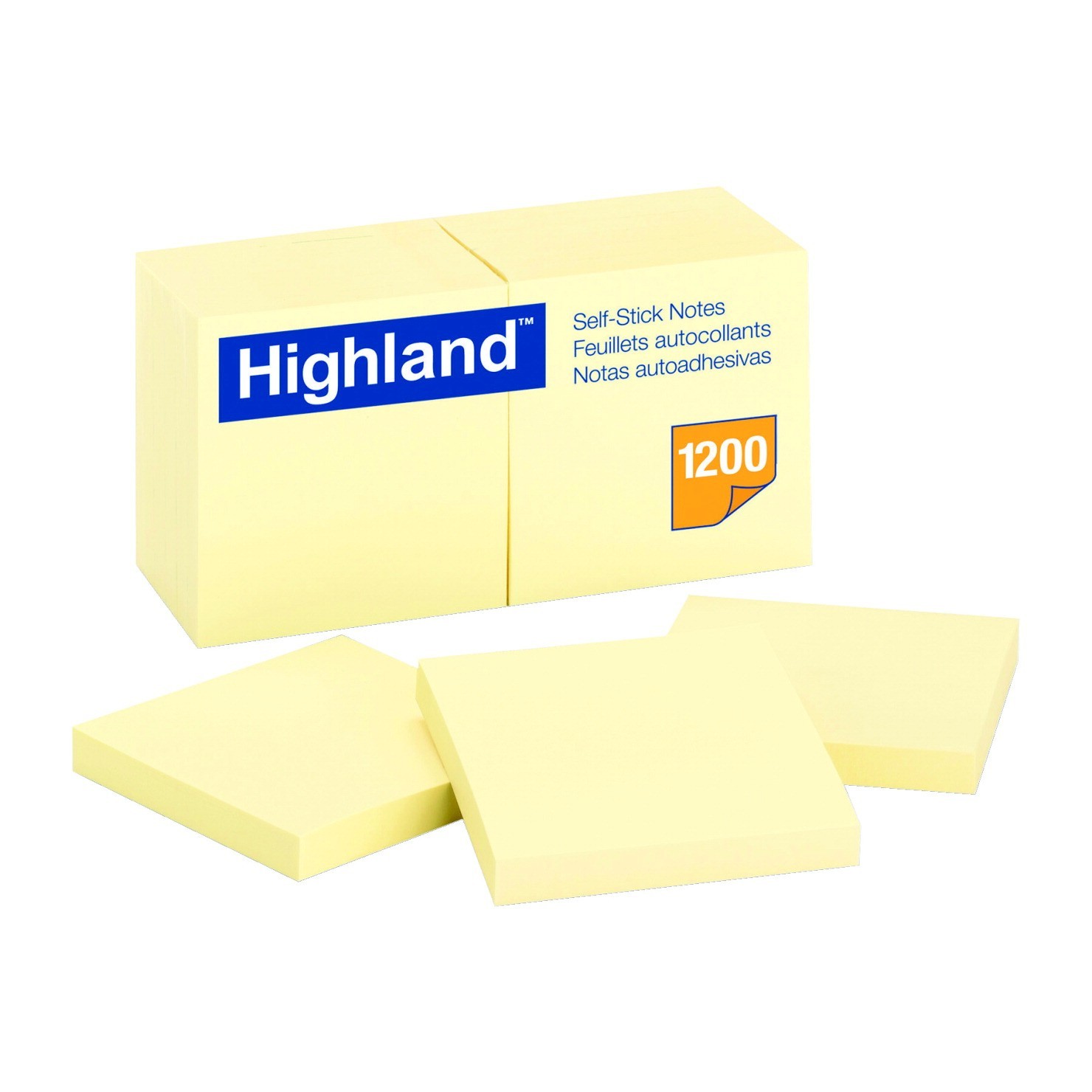 3 X 3 in, Highland Self-Stick Notes, Yellow, Pad of 100 Sheets, Pack of 12