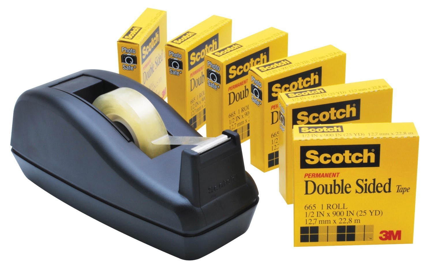 Scotch Double-Sided, Permanent Tape Applicator with 6 Tape Rolls, 1/2 X 900"
