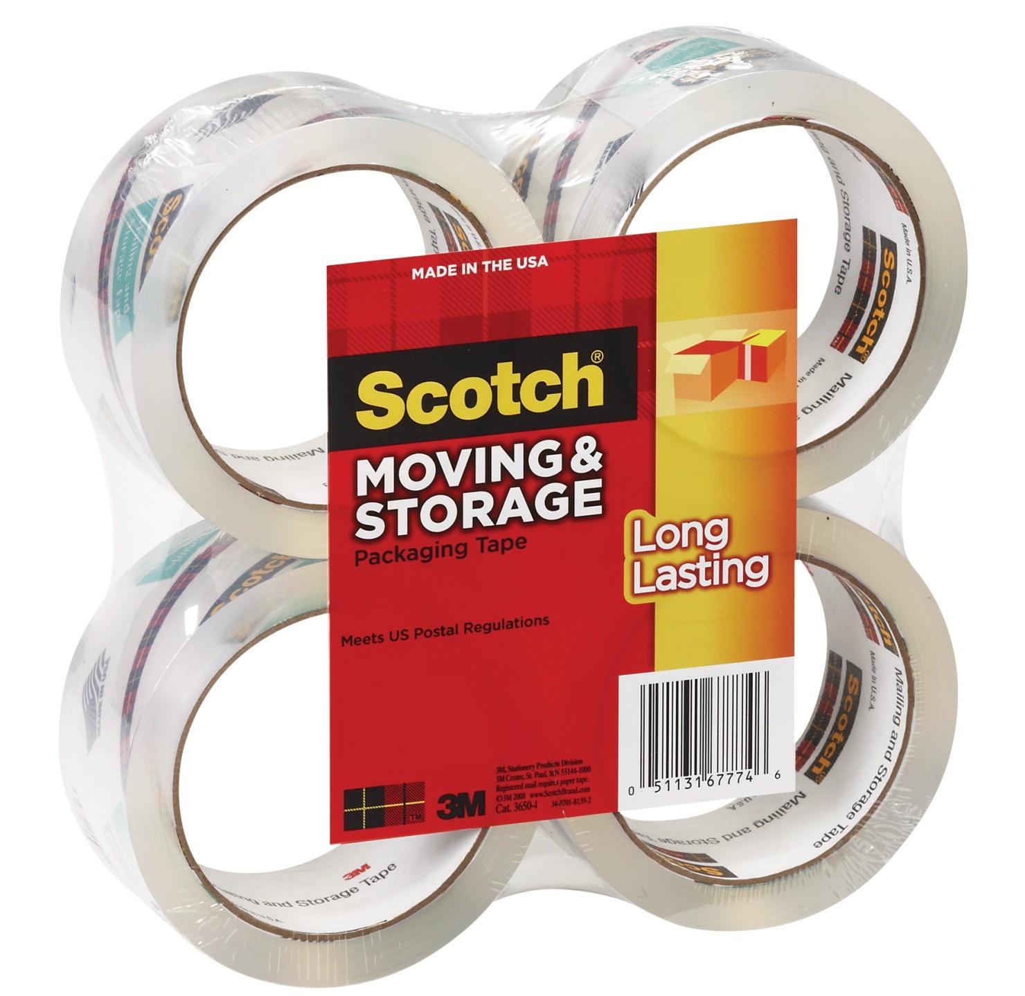 1.88" X 54.6 Yds. Scotch 3650 Moving and Storage Tape, Clear - 4/Pkg