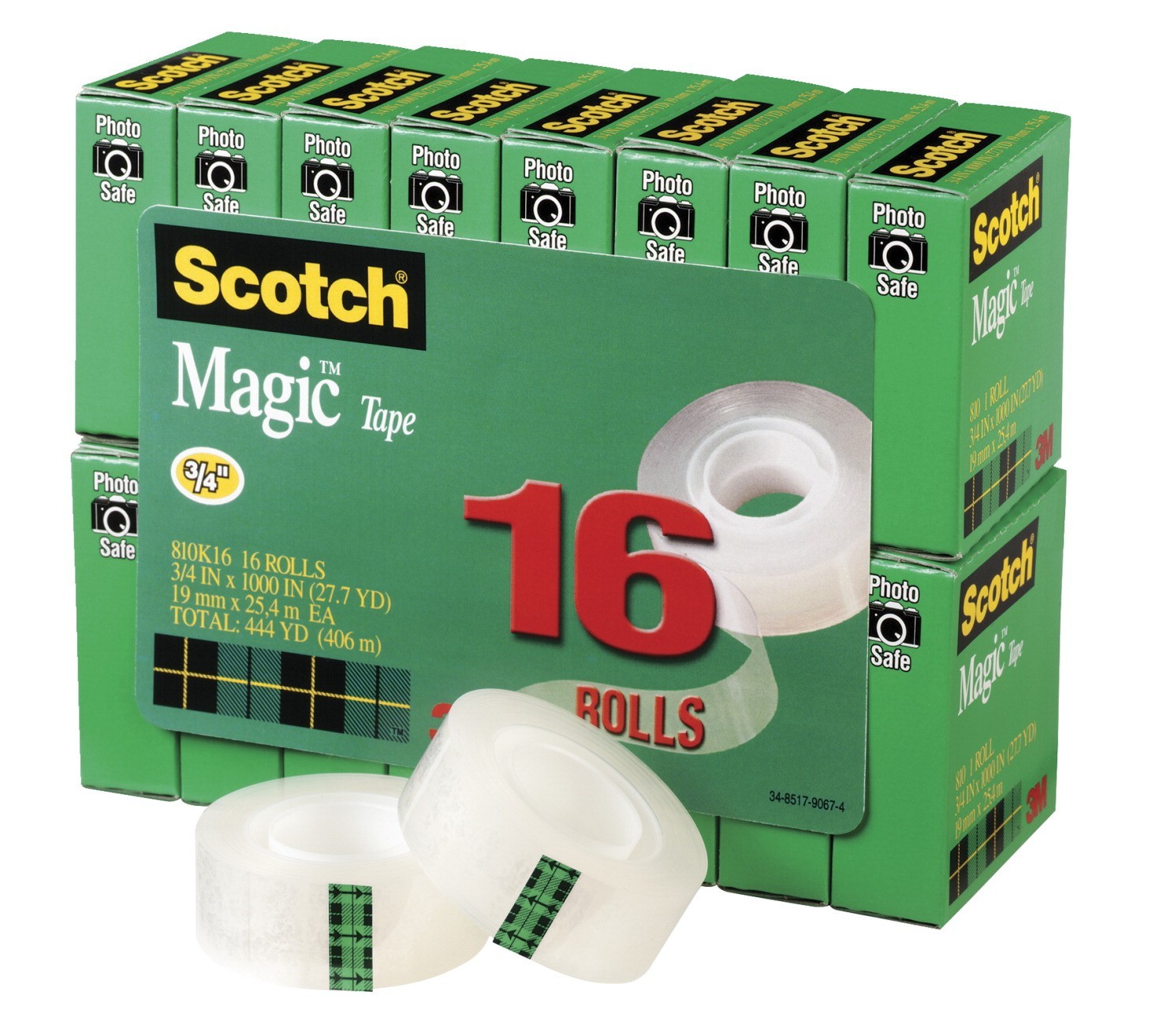 3/4 X 1000" Scotch 810 Invisible Tape, Matte Clear, 1" Core, 16/Pkg