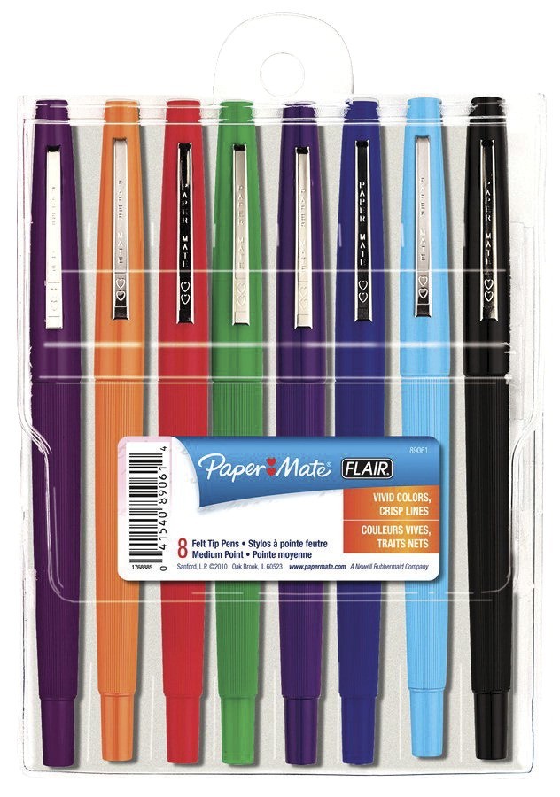 Paper Mate Flair Non-Toxic Permanent Marker, Felt Tip 1.4 mm, Assorted Color, 8/Pkg