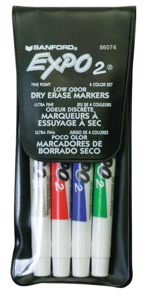 Expo Dry Erase Markers, Fine Tip, Low Odor - Assorted Colors - 4/Set