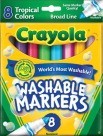 Crayola Washable Markers, Tropical Colors, Conical Tip - 8/Set - CYO587816