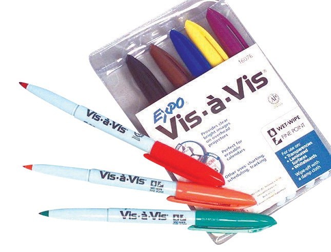 Expo Vis-A-Vis Transparency Markers, Fine Point - Assorted Colors - 8/Pkg