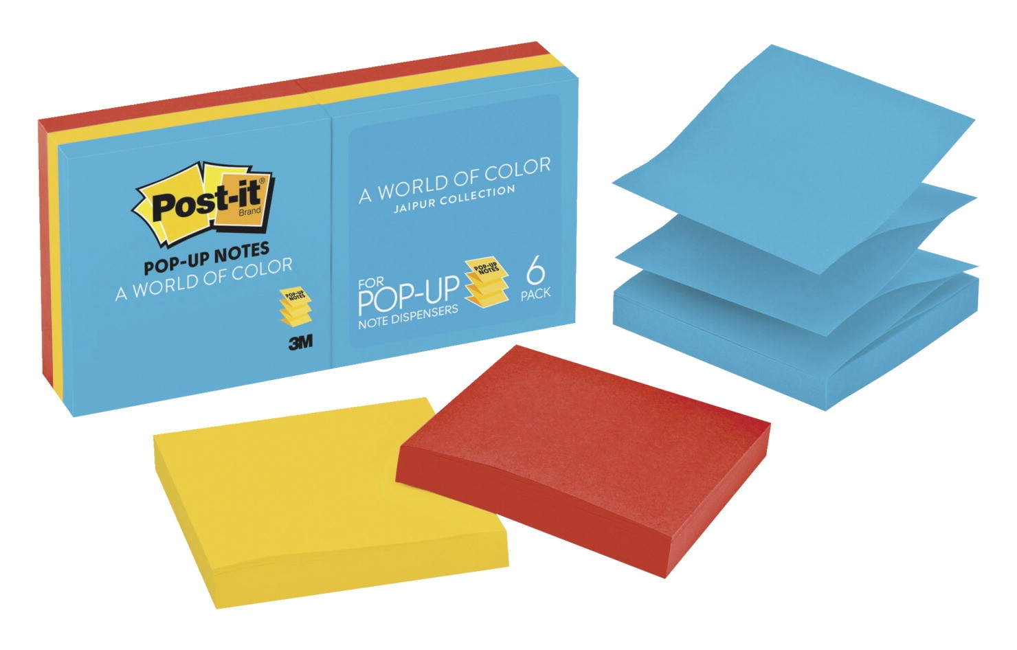 3 X 3 in, Post-it Original Pop-Up Note Refill, Assorted Ultra Colors, 100 Sheets/Pad, Pack of 6
