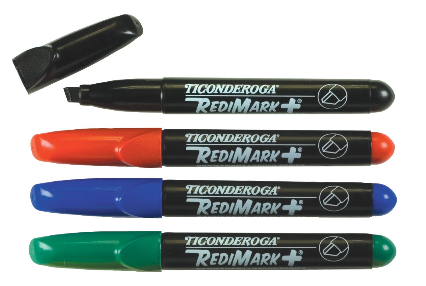 Ticonderoga RediMark Plus Non-Toxic Waterproof Smear Proof Permanent Marker Set, Chisel Tip - Assorted Colors - 4/Set