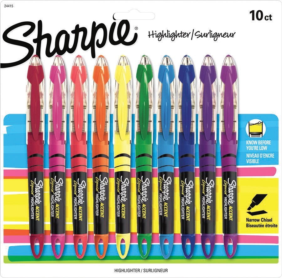 Sharpie Accent Highlighter Set, Chisel Tip - Assorted Colors - 10/Pkg