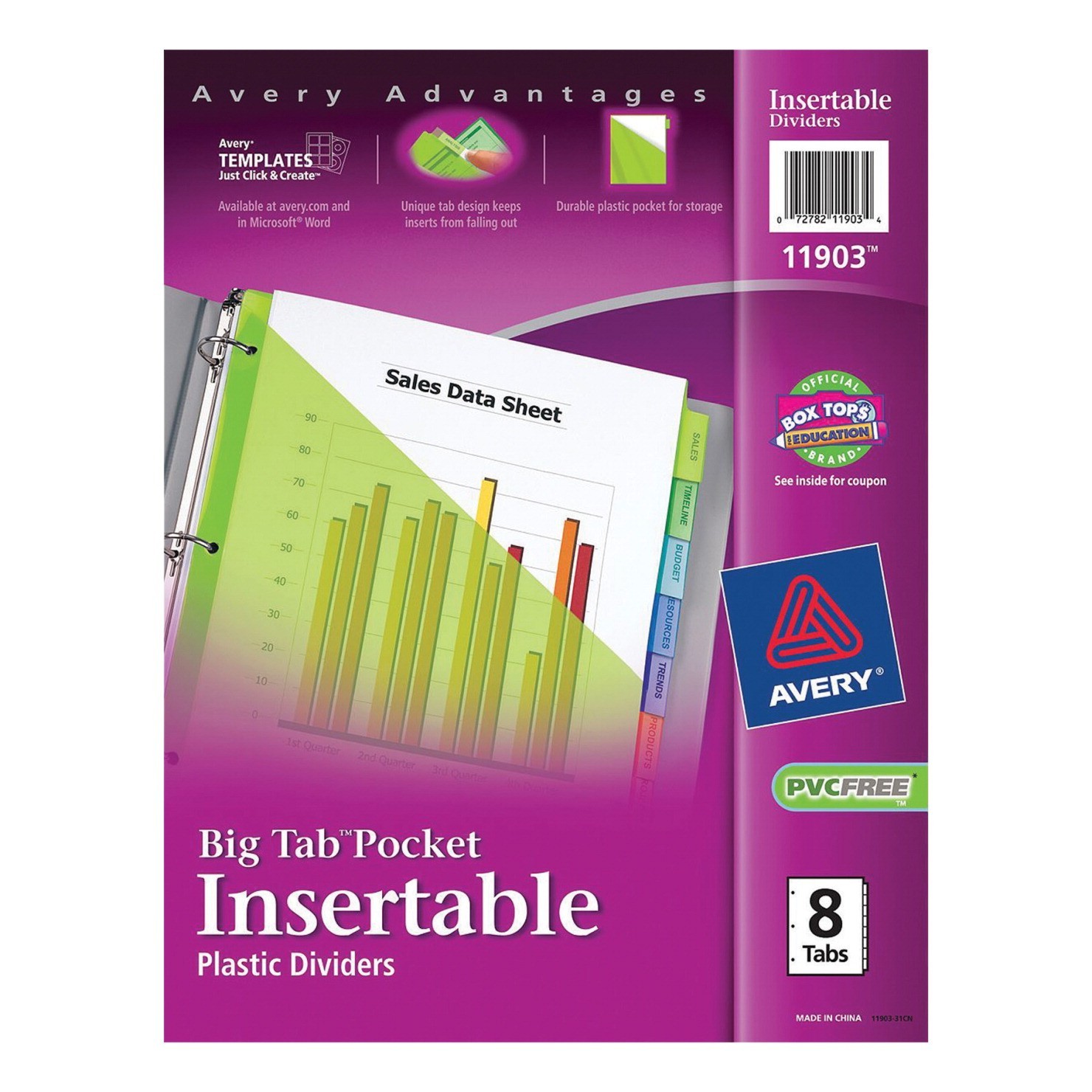 Avery Big Tab 8-Tab Plastic Insertable Dividers For Laser and Inkjet Printers, Multicolor, Pack of 8