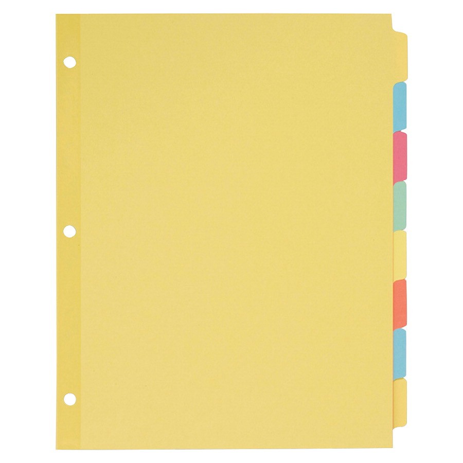 Avery Plastic Non-Laminated 8-Tab Write-On Tab Dividers, 11 X 8-1/2 In., Multiple Color, 24/Pkg.