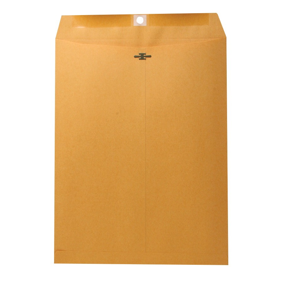 10 X 13 Clasp Envelopes, Open End Rounded Edge, Large Gummed Flap, Manila Kraft, Recycled, 100/Pkg