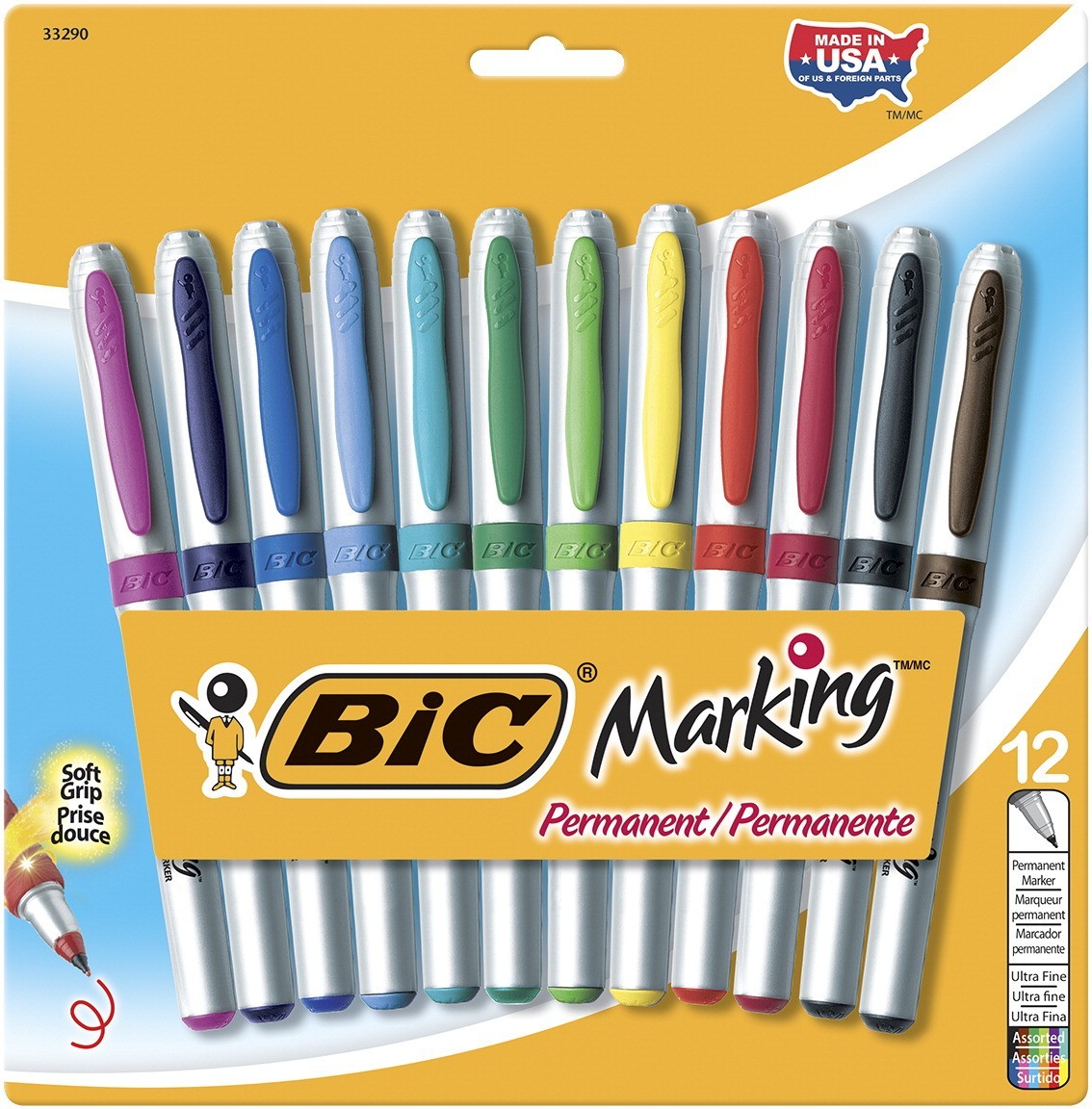 BIC Marking Fade Resistant Vivid Ink Permanent Marker Set, Ultra Fine Tip, Assorted Fashion Colors, Set of 12