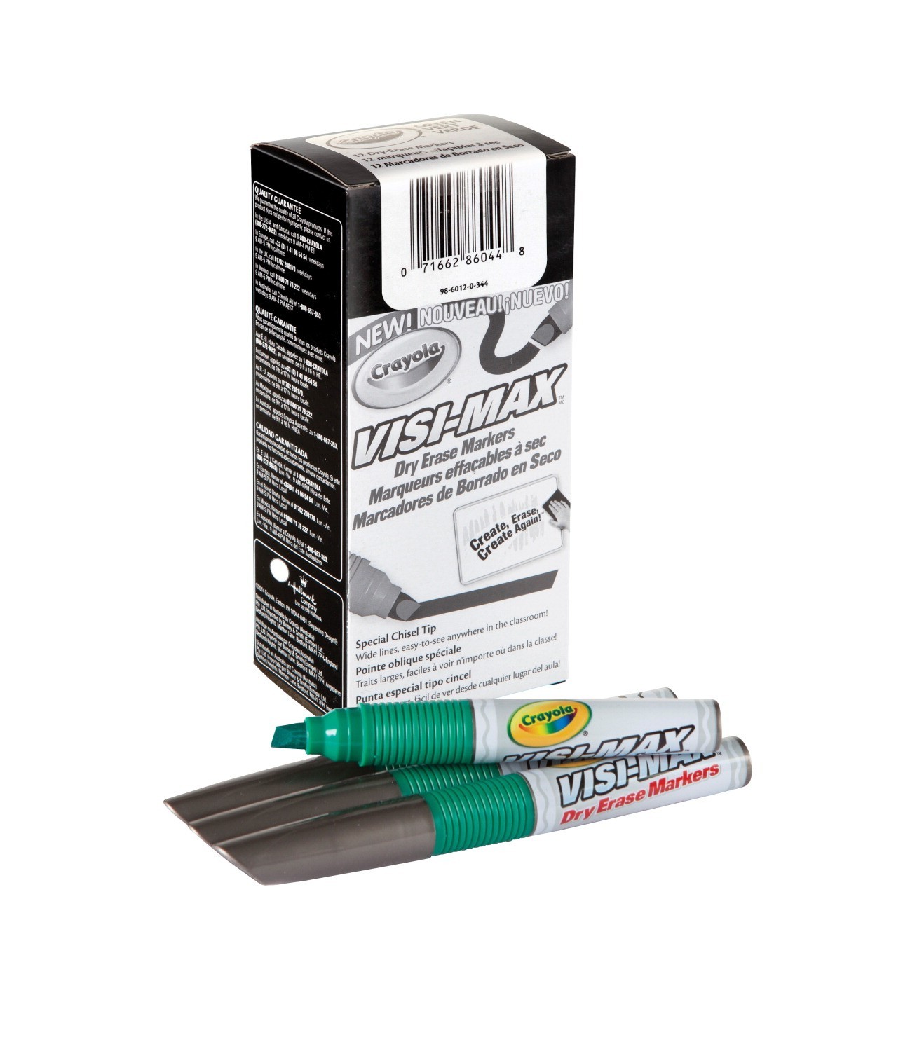Crayola Visi-Max Dry Erase Markers - Chisel Tip - Green - 12/Pkg