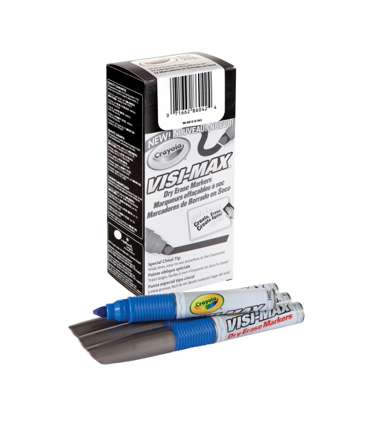 Crayola Visi-Max Dry Erase Markers - Chisel Tip - Blue - 12/Pkg