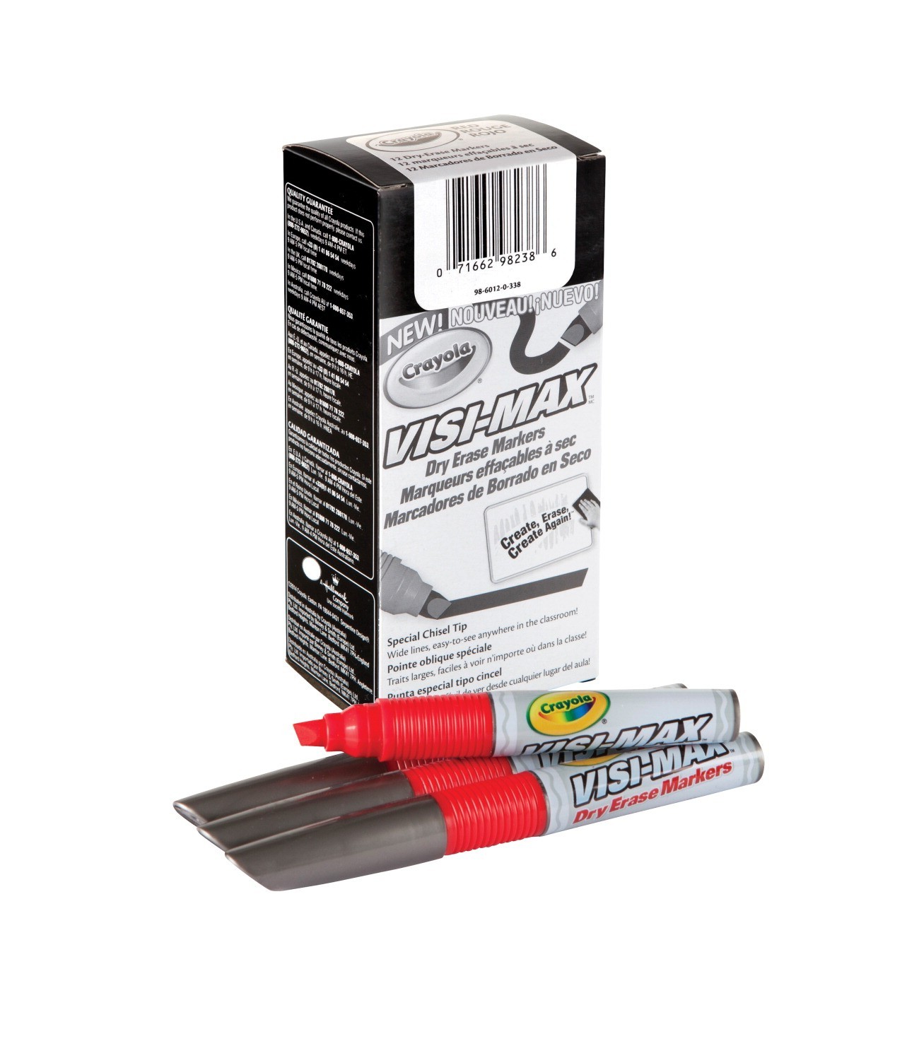 Crayola Visi-Max Dry Erase Markers - Chisel Tip - Red - 12/Pkg