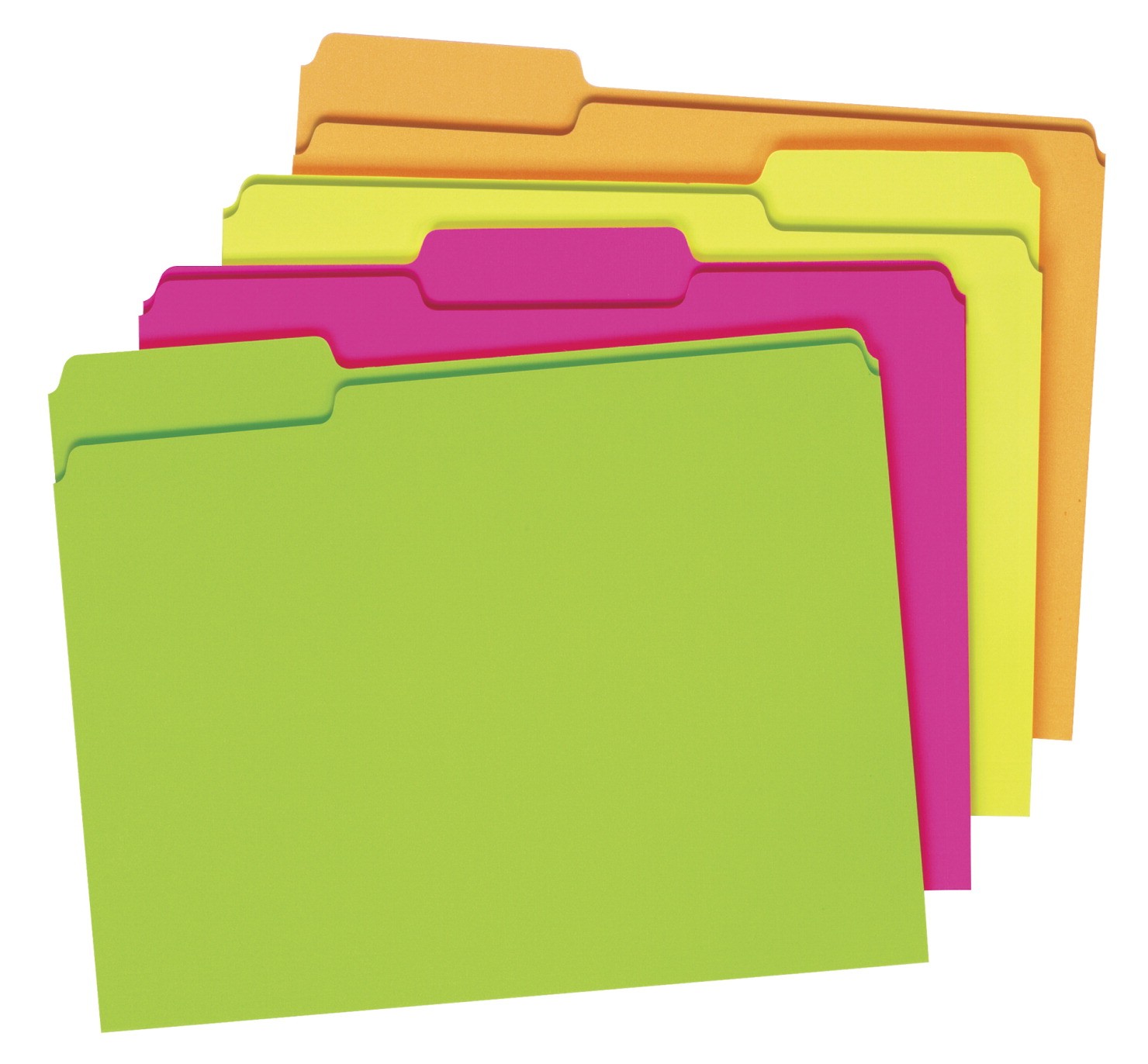 Pendaflex Glow File Folders, 3 Tab, Assorted Colors, Pack of 24