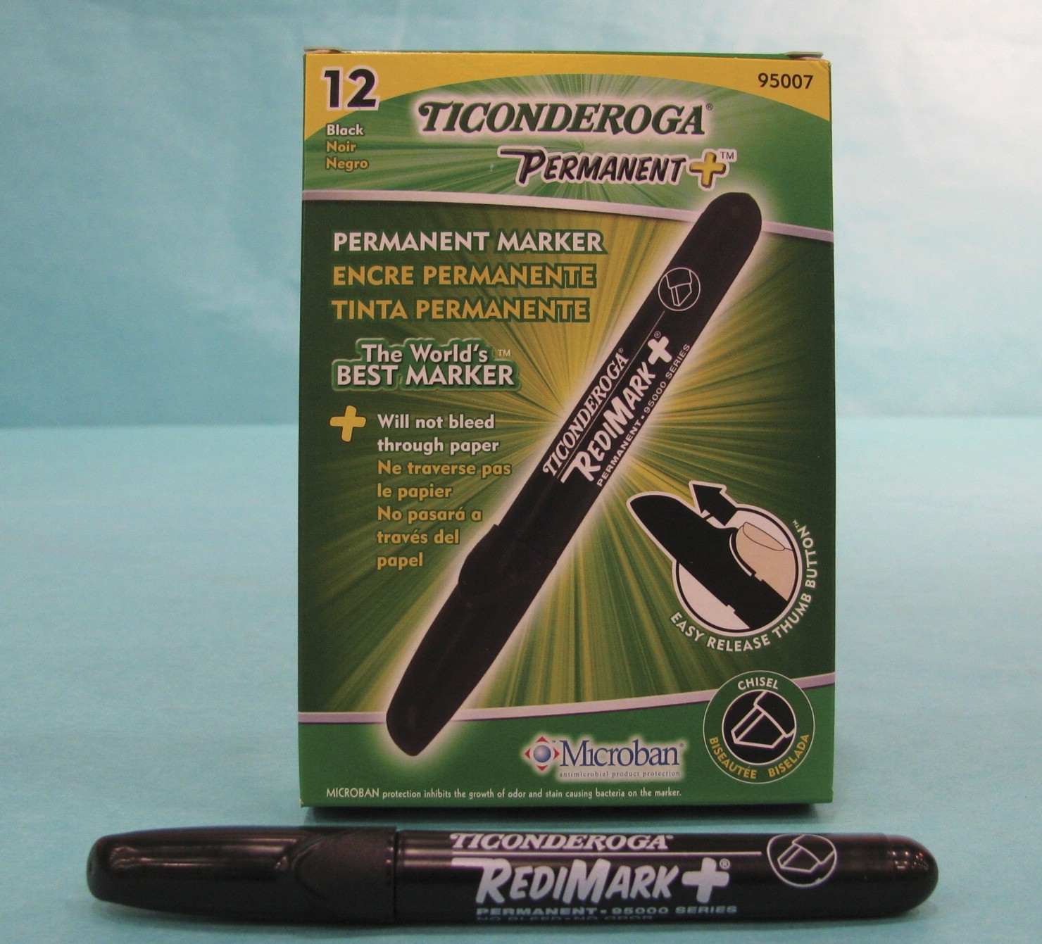 Ticonderoga RediMark Permanent Marker, Odorless, Antimicrobial, Chisel Tip - Black - 12/Pkg
