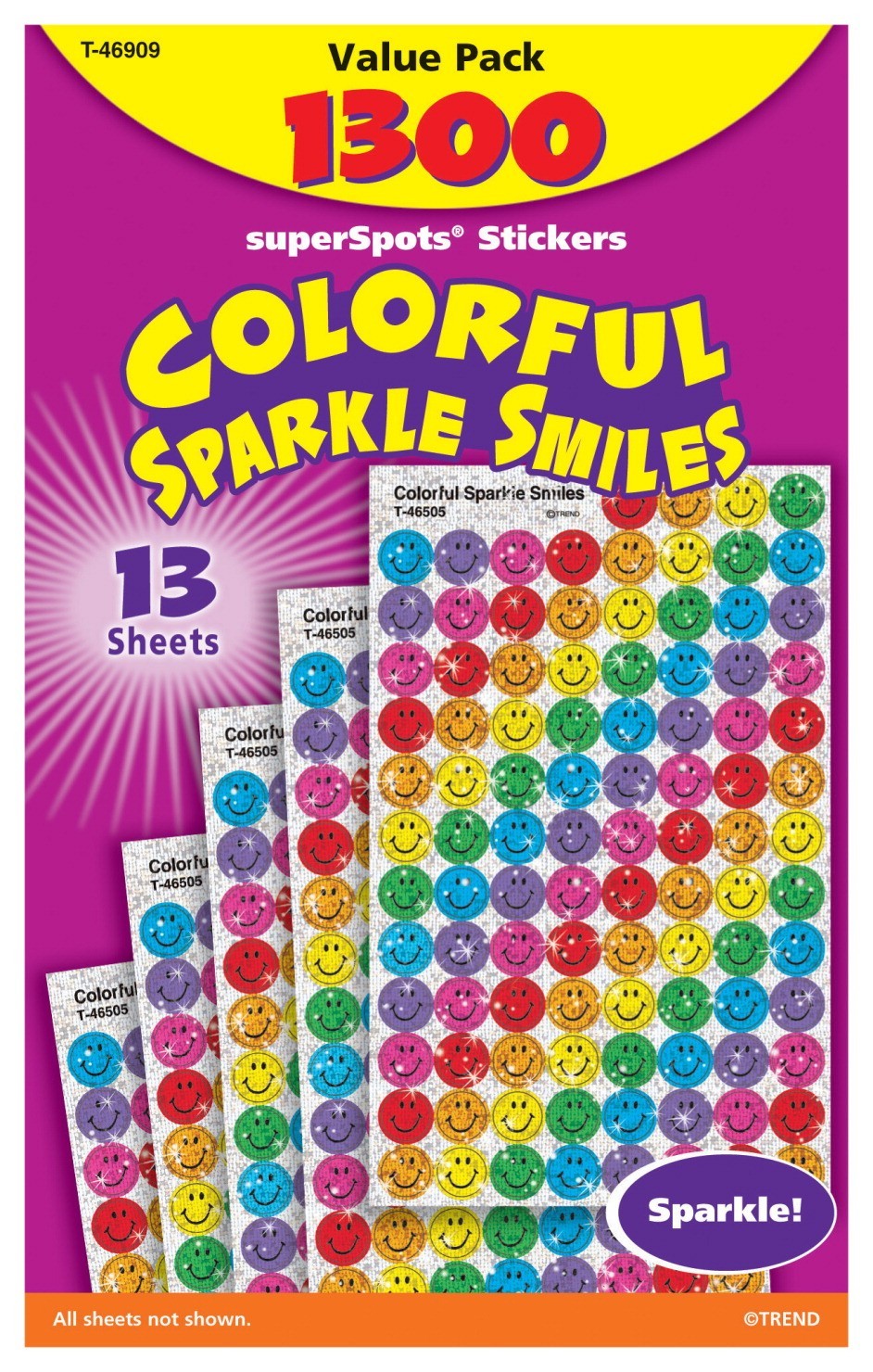 SuperSpots Colorful Sparkle Smiles Sticker Variety Pack, 3/8 In. - 1300/Pkg