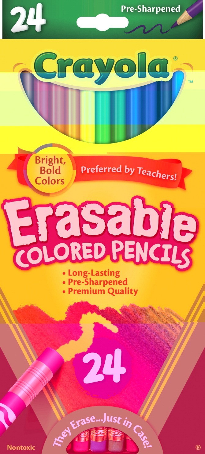 Crayola Erasable Non-Toxic Pre-Sharpened Colored Pencil Set, 3.3 mm Thick Tip, Assorted Color, 24/Set - CYO682424