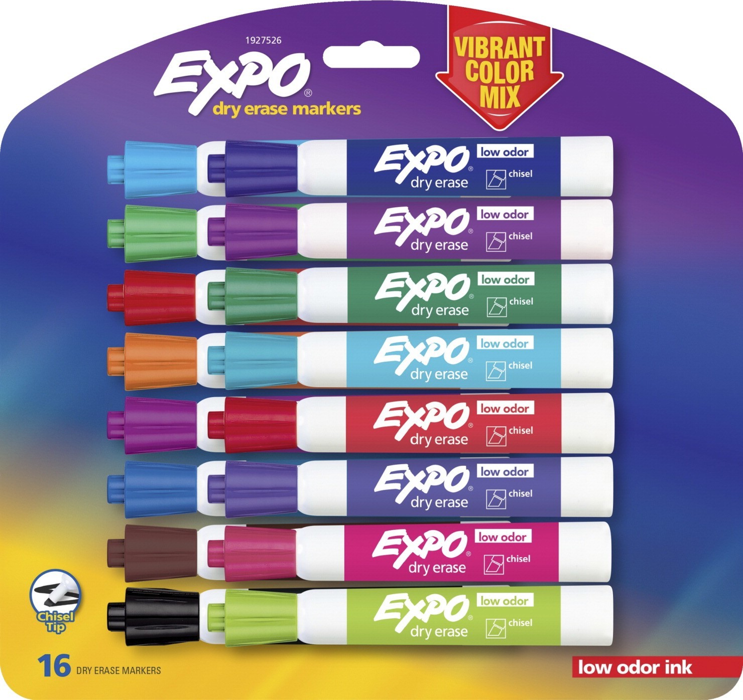 Expo Dry Erase Markers, Chisel Tip, Low Odor - Assorted Intense Colors - 16/Set