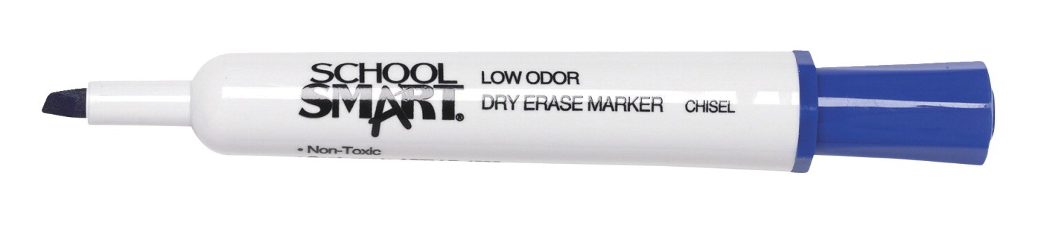 School Smart Low Odor Non-Toxic Dry Erase Marker, Chisel Tip, Blue, Pack of 12