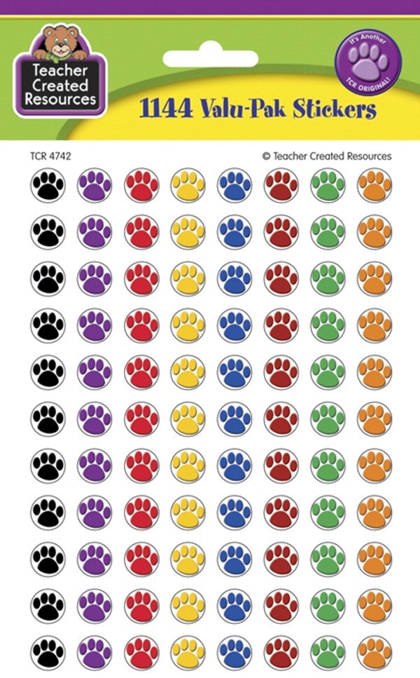 Paw Print Mini Stickers Value Pack, Assorted Colors - 1144/Pkg