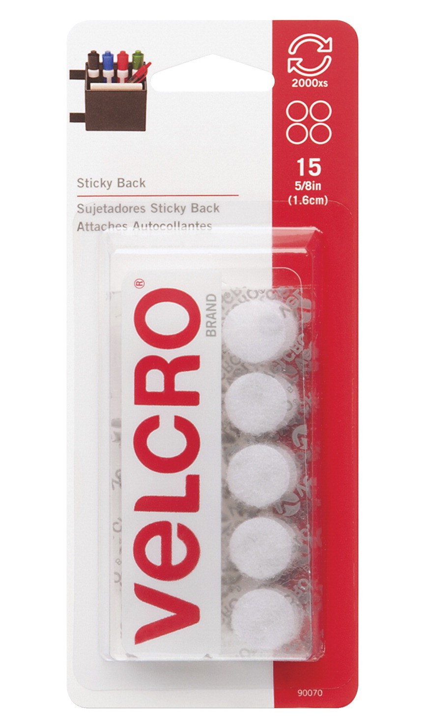 Velcro Sticky-Back Poster Hanger Coins, 5/8 In., White - 15/Pkg