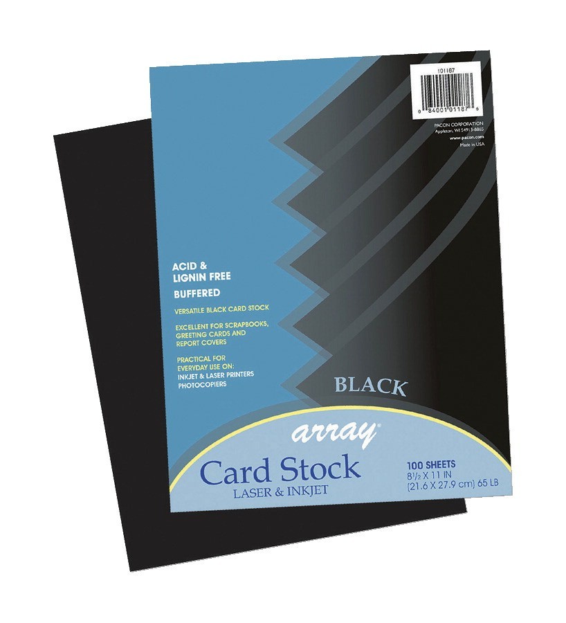 8-1/2 X 11 Card Stock, Array 65 lb - Black - 100/Pkg
