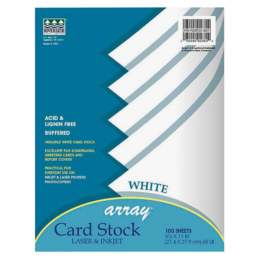 8-1/2 X 11 Card Stock, Array 65 lb - White - 100/Pkg