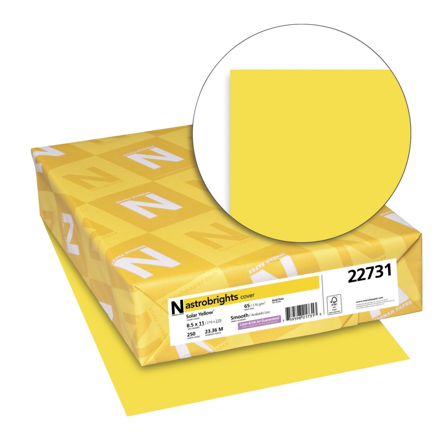 8-1/2 X 11 Card Stock, Astrobrights 65 lb - Solar Yellow- 250/Pkg