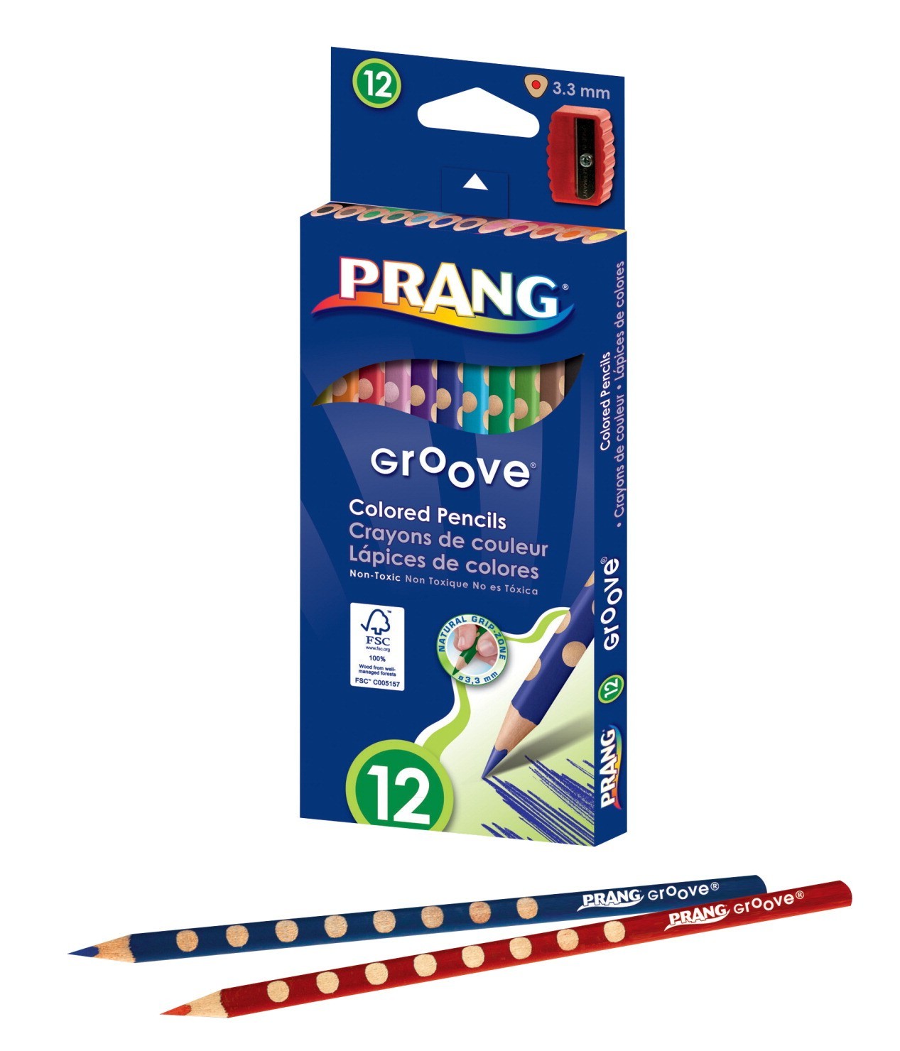 Prang Groove Non-Toxic Color Pencil Set, 3.3 mm, Assorted Color - 12/Set (DB 22088-1012)