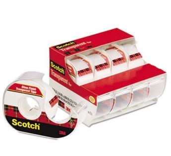 3/4 X 850" Scotch 600 Multi-Purpose Photo-Safe Self-Adhesive Tape with Dispenser, Glossy Transparent, Pack of 4