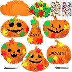 Foam Halloween Pumpkin Decoration Craft Kits, 30 Kits, Assorted Shapes with Fall Maple Leaves Rhinestone Stickers