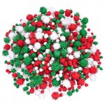 Livder Christmas Pom Poms: Red, Green, White Glitter Fluffy Balls, 4 sizes- 900 pieces