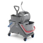 One Fred Double Bucket Cart Master Kit with Gray Punto roller wringer plus 1 carry all basket, 1 mop holder-330931LF0051YU