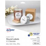 Avery, Self Adhesive Labels,  Easy Peel Round,  2  1/2 " glossy white, Pack of 90