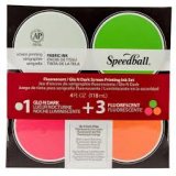 Silk Screen Printing Ink, 3 Fluorescent (Orange, Hot Pink, Green), 1 Night Glo (Glo n' Dark), Speedball, 4 Oz. - 4/Set