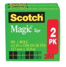 1/2 X 1296" Scotch Magic Invisible Tape, 1" Core, Matte Clear - 2/Pkg