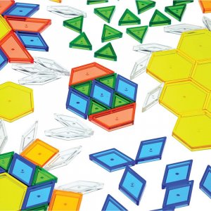 Constructive Playthings,  Toys Translucent Pattern Blocks, 147 Pieces Set, Various Shapes and Colors